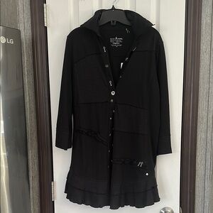 Black Neon Buddha Button-Up Coat with Fancy Buttons Detail NWT